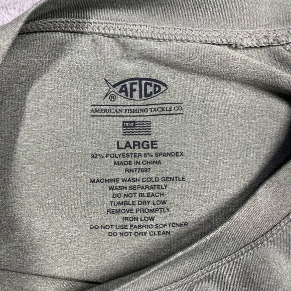 AFTCO Shirt Mens L Fishing Pullover Green Long Logo Sleeve Coastal Outdoors - Picture 5 of 7